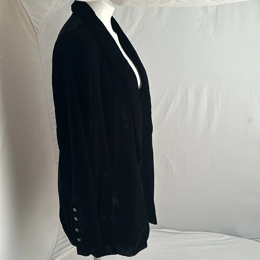 Free People Yesterday’s Muse black velvet boho longline open blazer